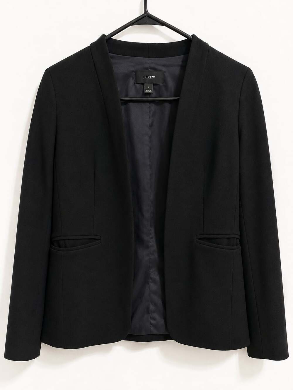 J.Crew Black Collarless Blazer Jacket Size 8 workwear career office